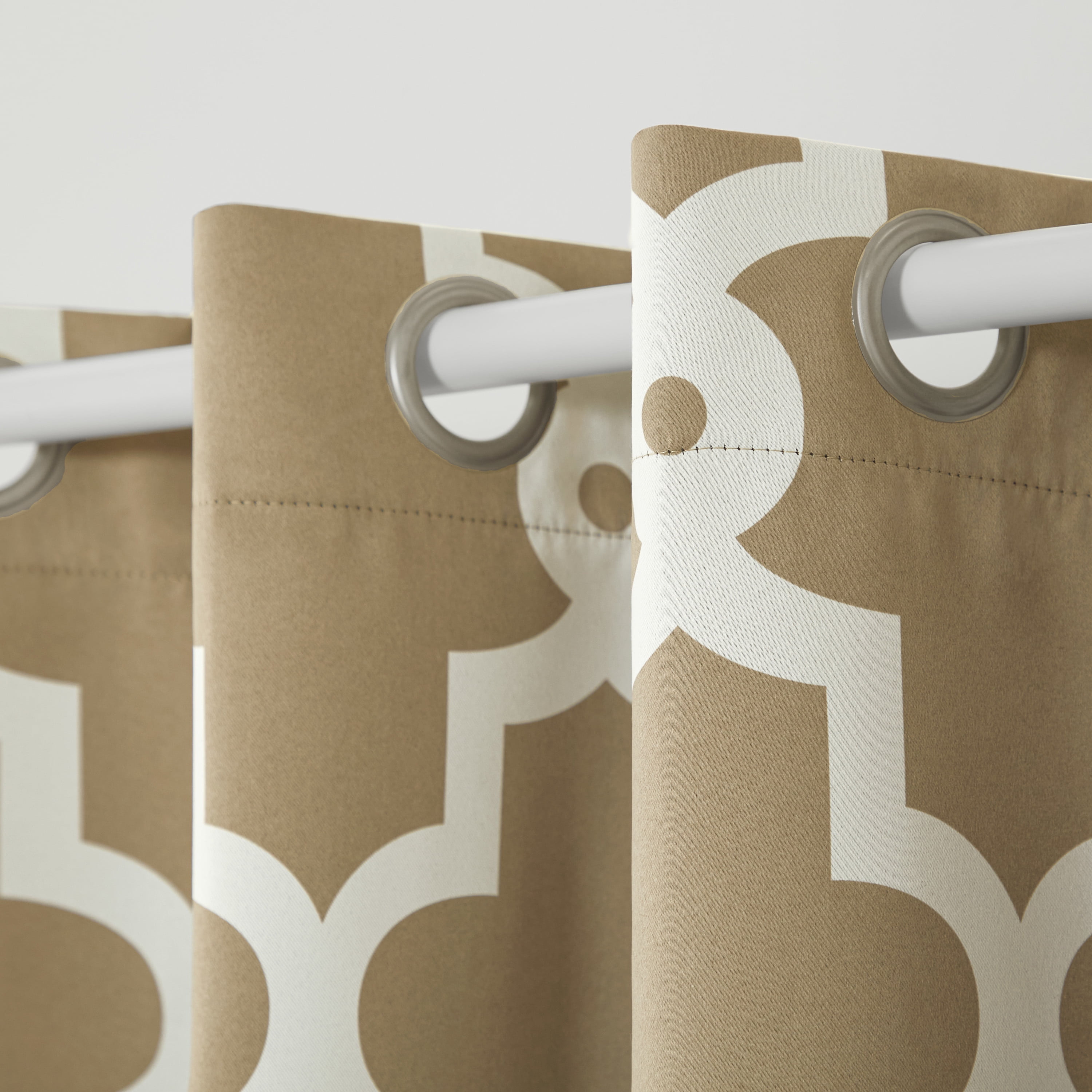 TOWN & COUNTRY EVERYDAY Ironwork Geo Trellis Sateen Indoor Curtains, Room Darkening Blackout, Grommet Top, Energy Efficient, 2-Pack Set, 52"x96", Taupe