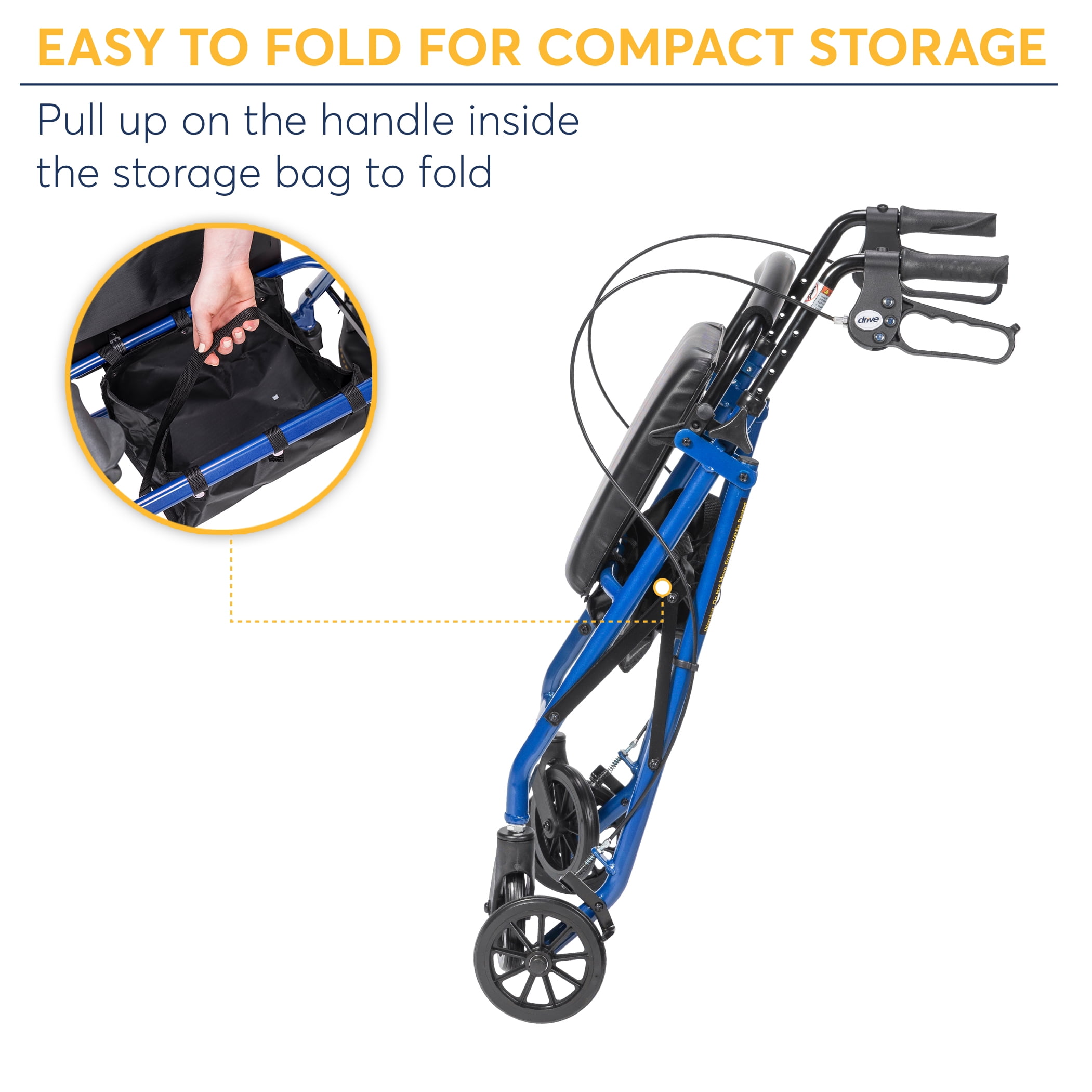 Drive Medical Rollator Seat, Back Walker and Blue Rolling Removable 6\