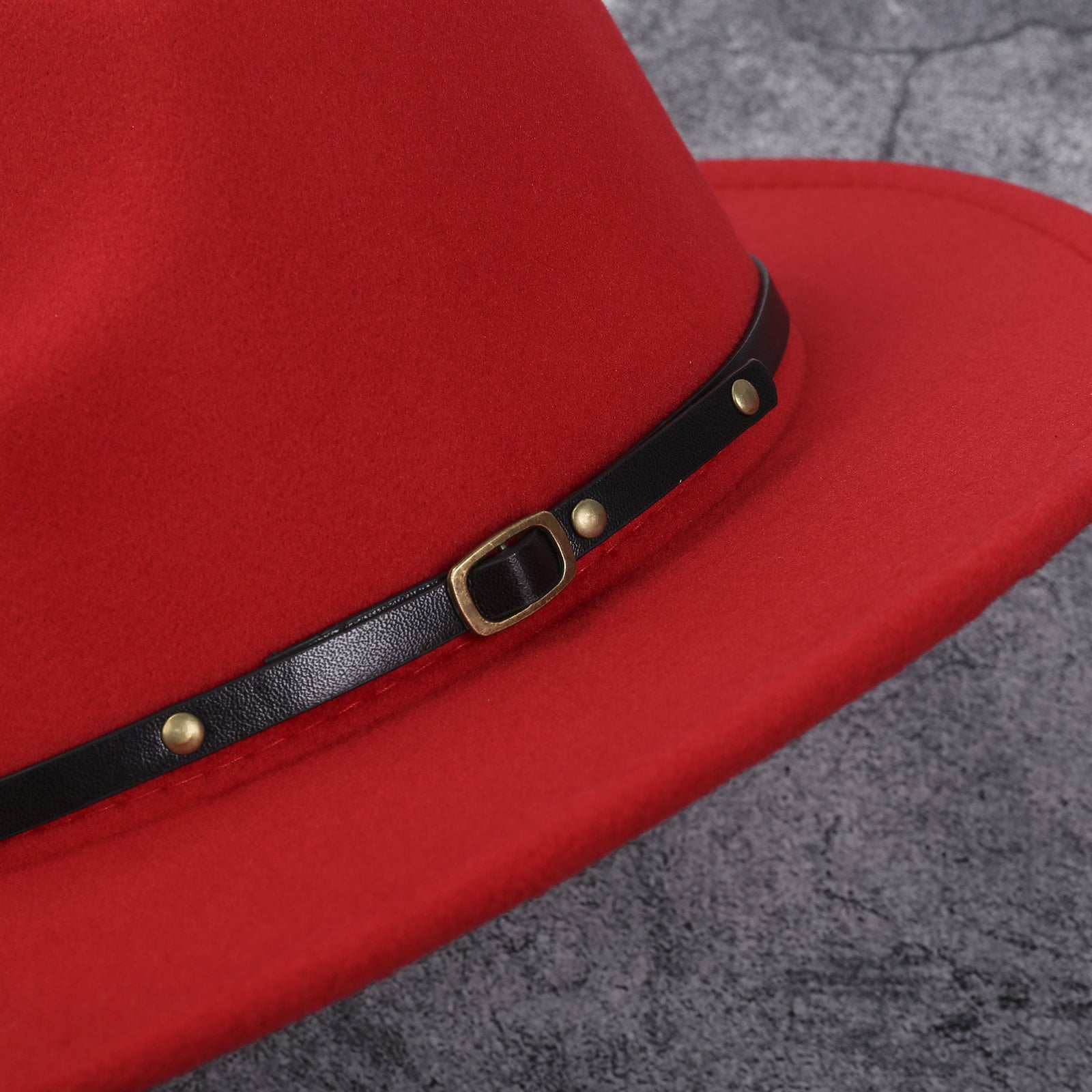 Wide Brim Fedora Hat with Belt Buckle, Lightweight Felt, Adjustable Lisianthus Men & Women Vintage Wide Brim Fedora Hat A-Black  main image 3