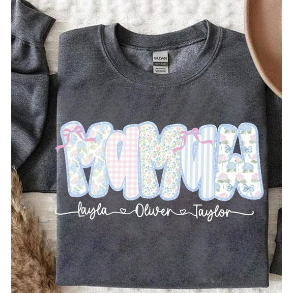 Preppy Floral Mamaw Meme Nanni Sweatshirt, Grandmillennial Floral Sweatshirt, Coquette Bow Sweatshirt, Mamaw Floral Shirt, Mama with Kids' Names Shirt