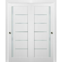 Sliding Closet Bypass Doors 56 x 80 with hardware | Quadro 4088 White Silk with Frosted Opaque Glass | Sturdy Top Mount Rails Moldings Trims Set | Kitchen Lite Wooden Solid Bedroom Wardrobe Doors