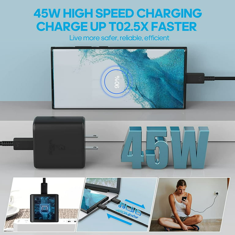  Samsung Official 45W USB-C Super Fast Charging Wall Charger  (Black) : Cell Phones & Accessories