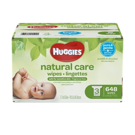 Huggies Natural Care Baby Wipes, Unscented, 3 Refills (648 count)