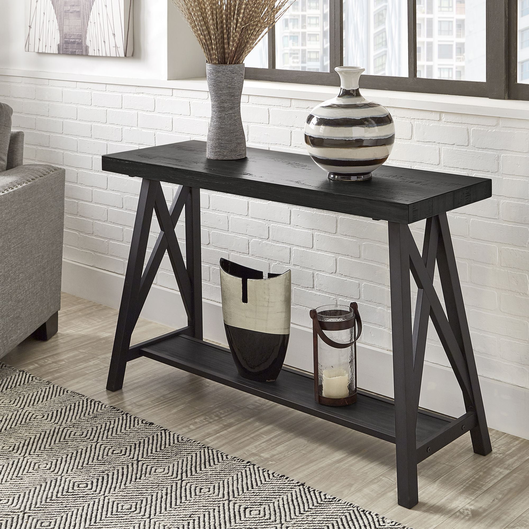 Weston Home Westyn X Base Wood Console Table, Black