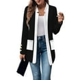 thumbnail image 2 of Long Sleeve - Collar Black and White Color Matching Jacket Outfit for Women Basic Fall Winter Black S, 2 of 9