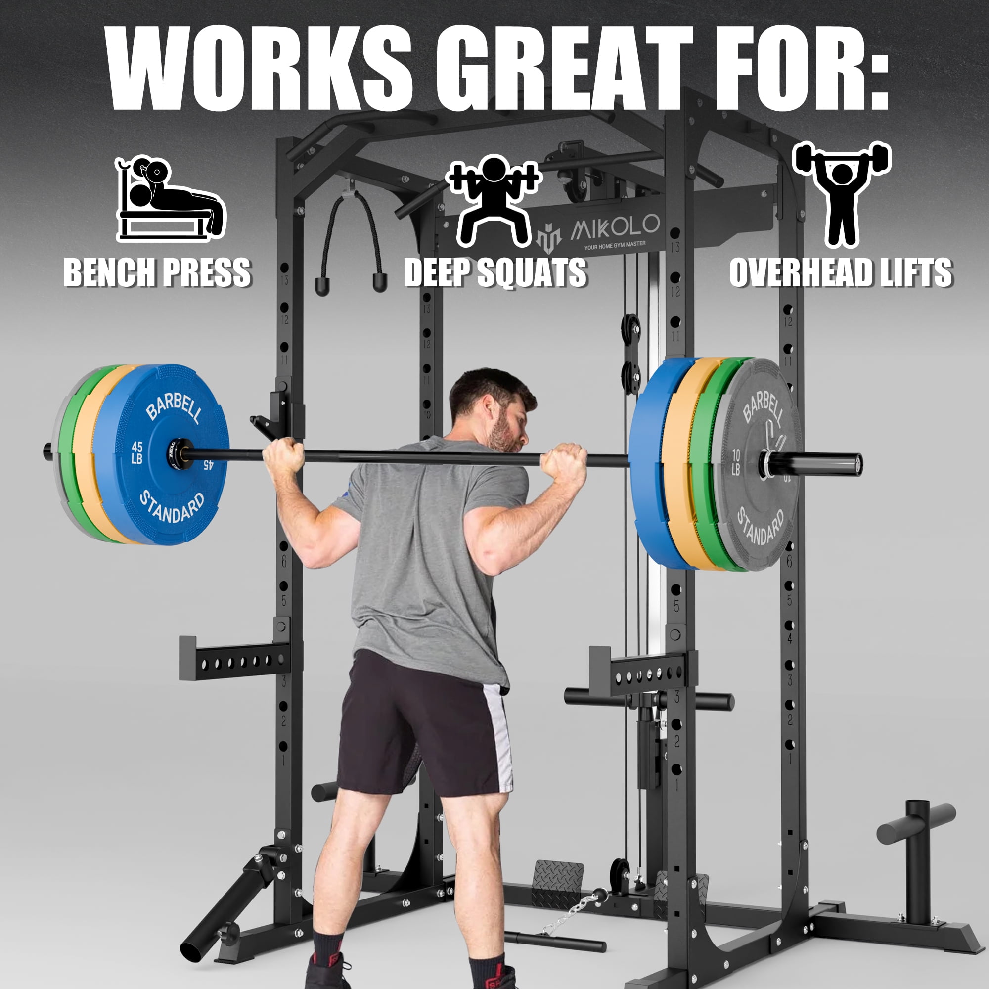 Mikolo Safety Catches Power Cage Attachment, Spotter Arms-Fit 2"x 2" Tube, with 1" Hole for WR00 QJ Squat Rack Power Rack Cage, 500LBS