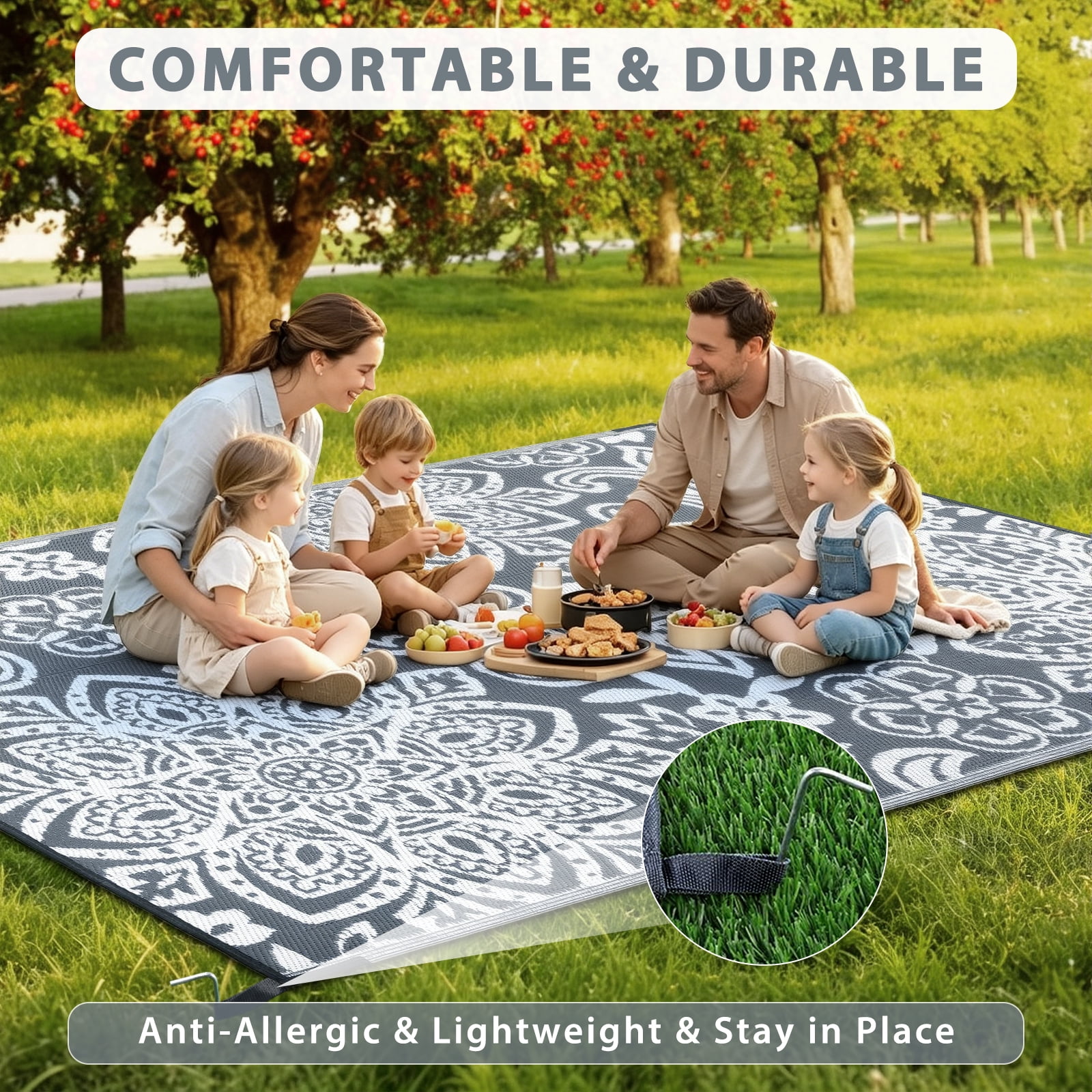 MJIAexp 9'x12' Gray Outdoor Rug Patio Rug Waterproof RV Outdoor Rug Camping Rugs Reversible Plastic Straw Rug Large Outdoor Mat for Camping, Balcony Apartment, Patio, Porch, Picnic, Beach