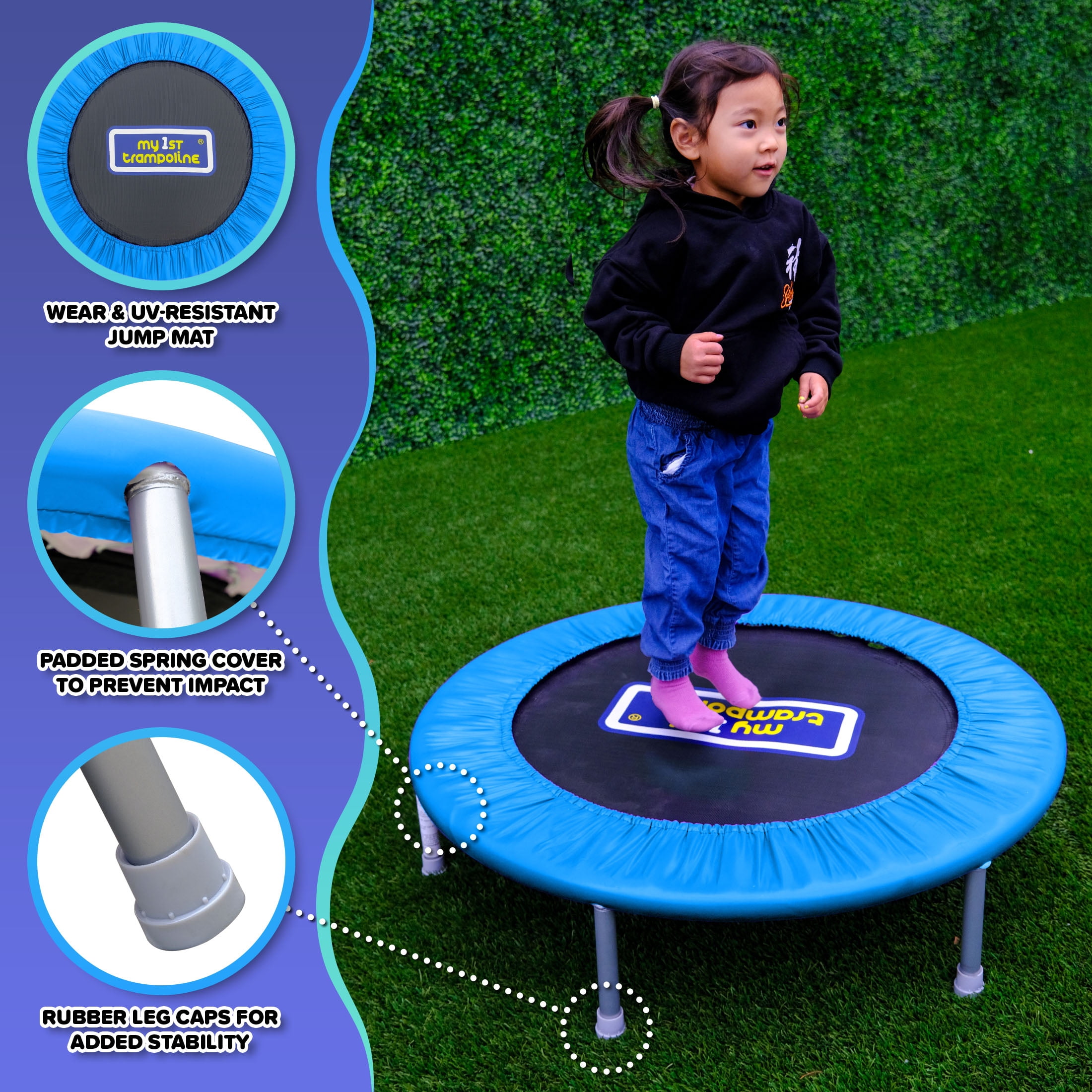 Sportspower My 1st Trampoline 36" Indoor/Outdoor Mini Rebounder Trampoline with No-Gap Padded Cover, for Toddlers & Kids Aged 3 to 10, Max Weight Capacity 220 LBS - BLUE
