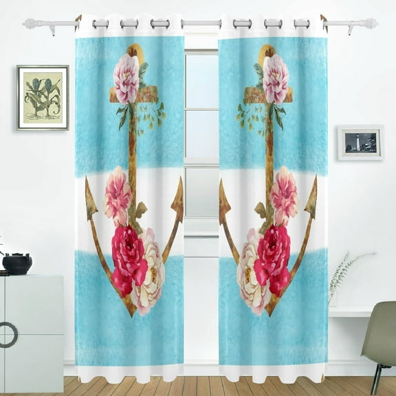 POPCreation Nice Anchor Pattern Beautiful Vector With Window Curtain Blackout Curtains Darkening Thermal Blind Curtain for Bedroom Living Room,2 Panel (52Wx84L Inches)