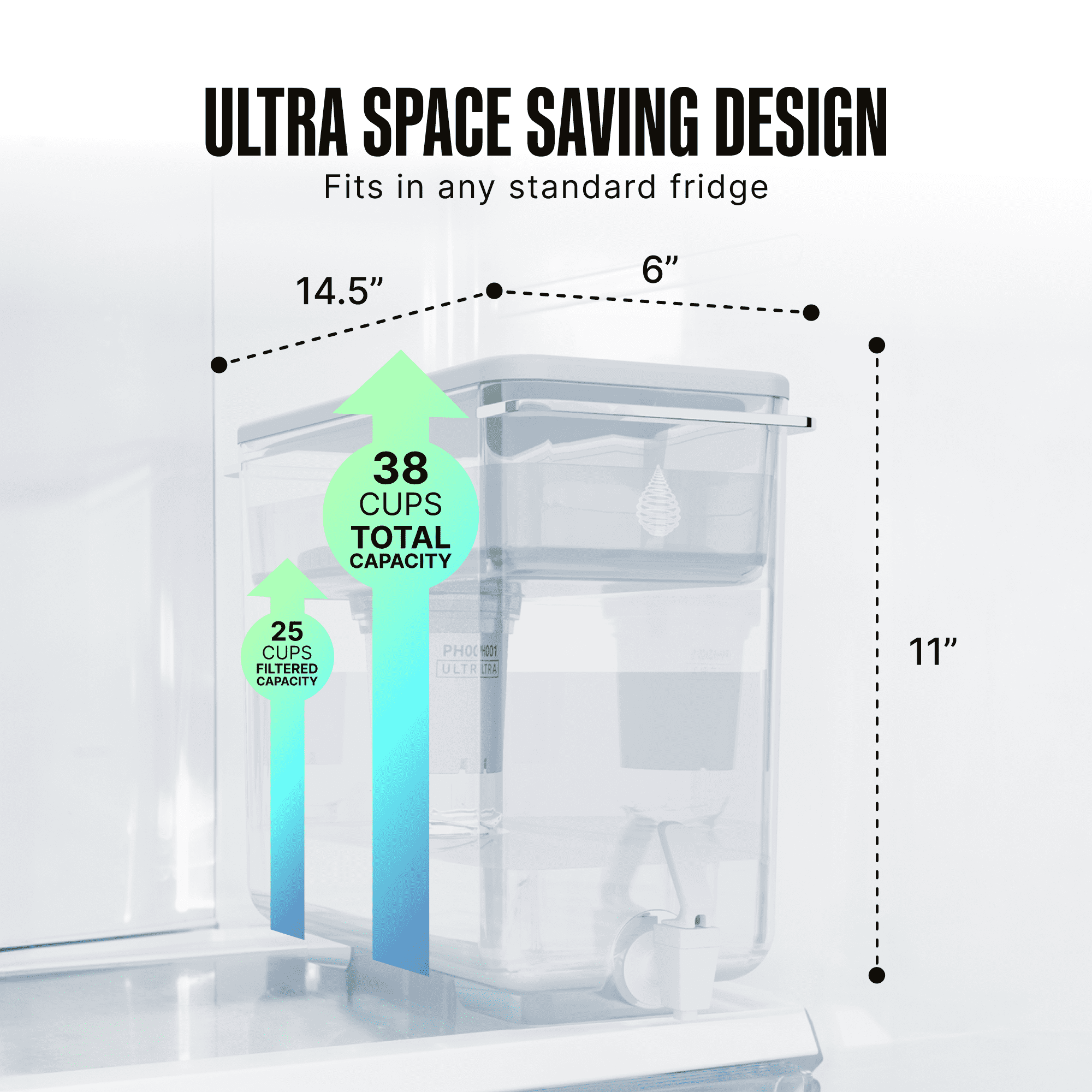 Invigorated Water pH Recharge Slim 38 Cup Alkaline Water Filter Dispenser