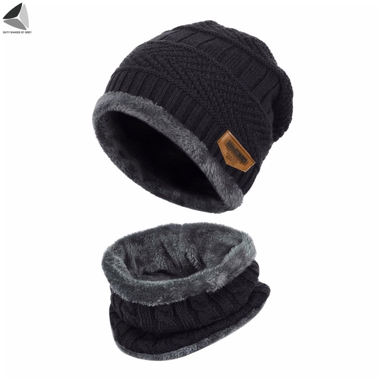 PULLIMORE Women Men Winter Beanie Hat Scarf Set Warm Fleece Lining