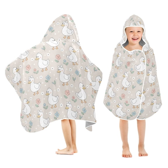 joogoo Duck Flower Pattern Kids Hooded Beach Towel Baby Bath Towel 23.5"x50"