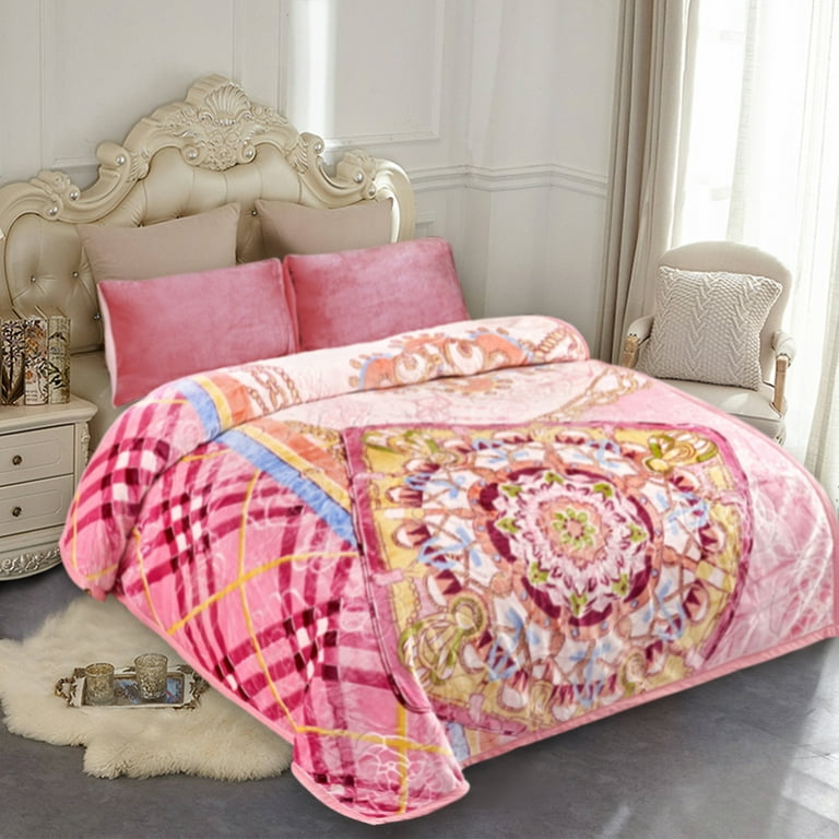 NC Fleece Bed Blanket King size, 2 Ply Thick Warm Blanket, Pink Floral,83 inch x 93 inch,6lb