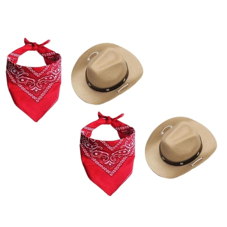 2Pcs Halloween Pet Cowboy Costume Set Mini Cowboy Hat With Red Bandana For Cats & Small Dogs Western Cosplay Party Photo Prop Pet Apparel 6.3 (M)