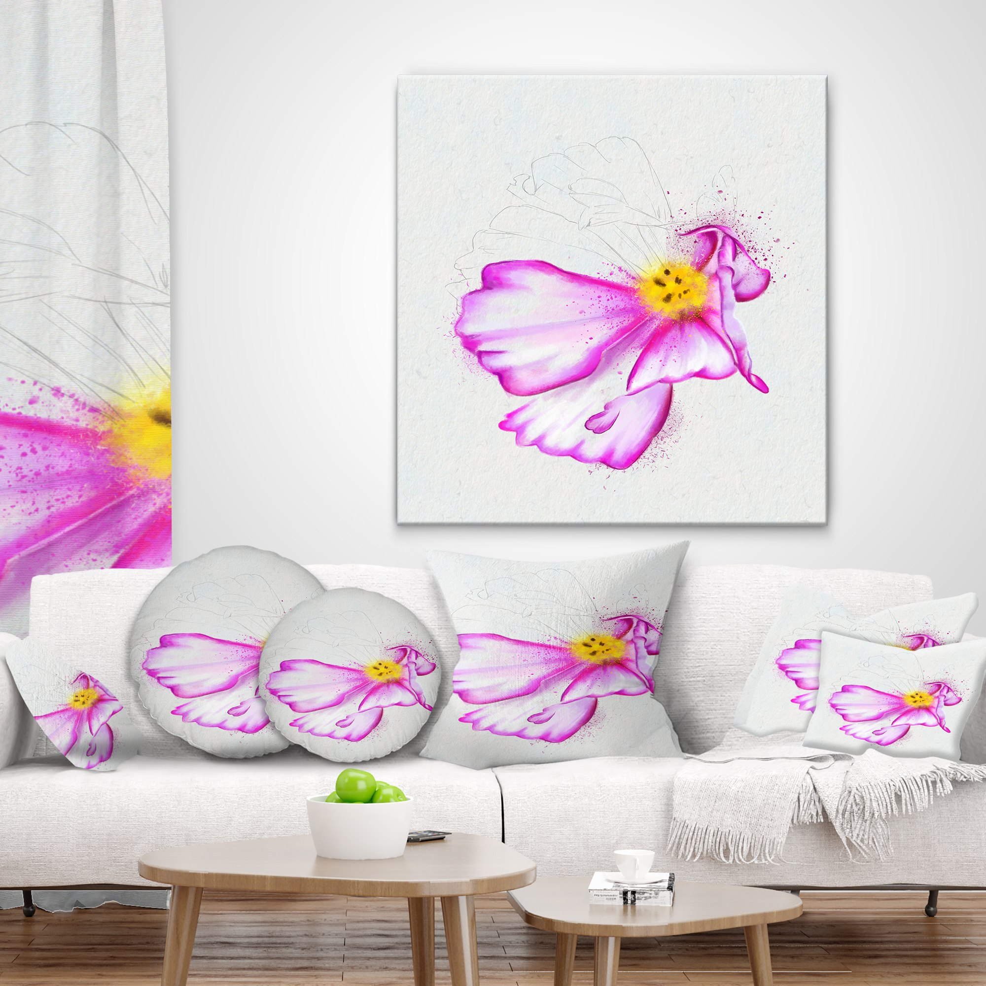Designart Fantastic Pink Flower Watercolor - Floral Throw Pillow - 18x18
