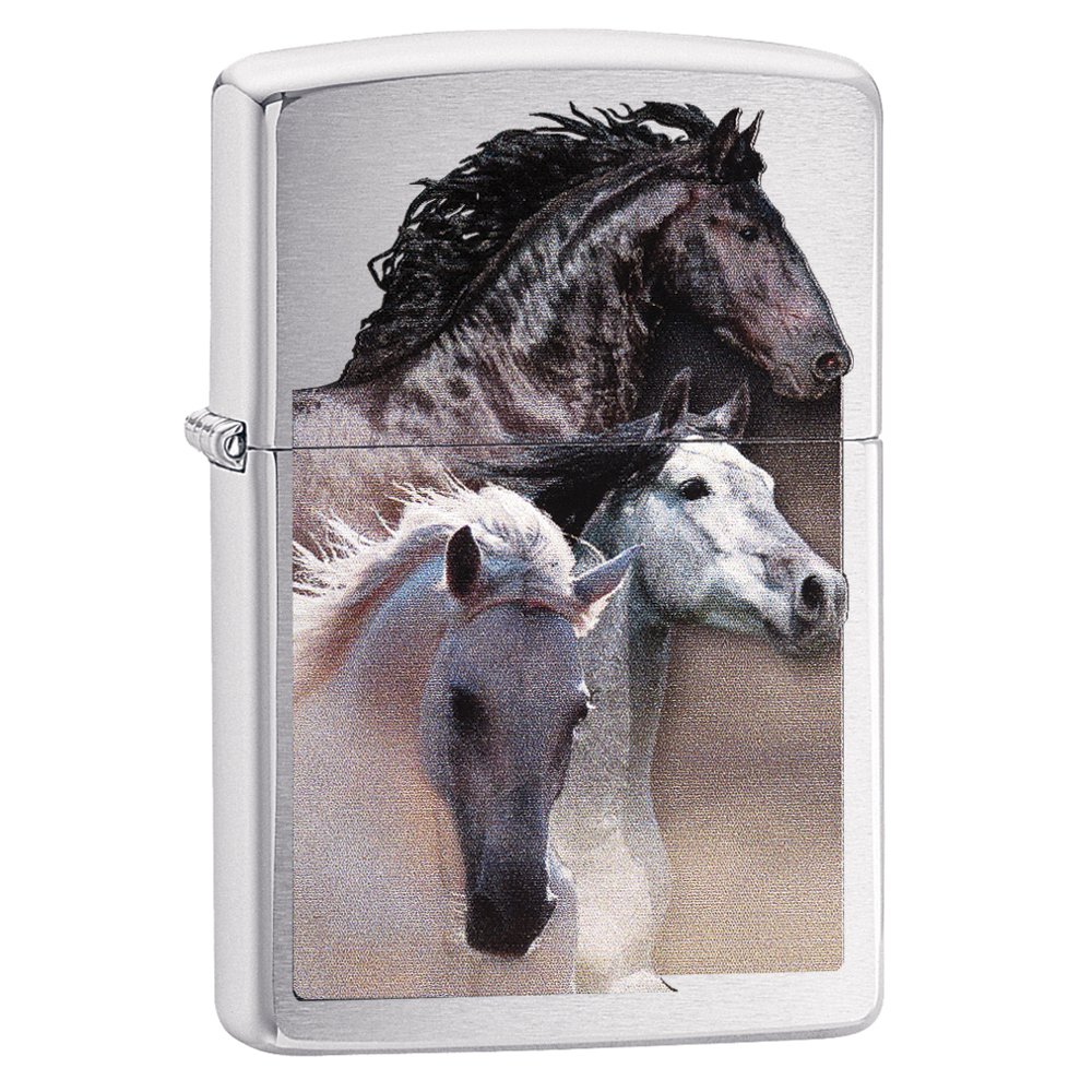 Zippo Lighter Three Horses Brushed Chrome 79236