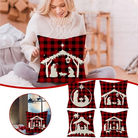 

Christmas Cushion Hugging Pillow Case Linen Home Sofa Christmas Decoration 4PCS