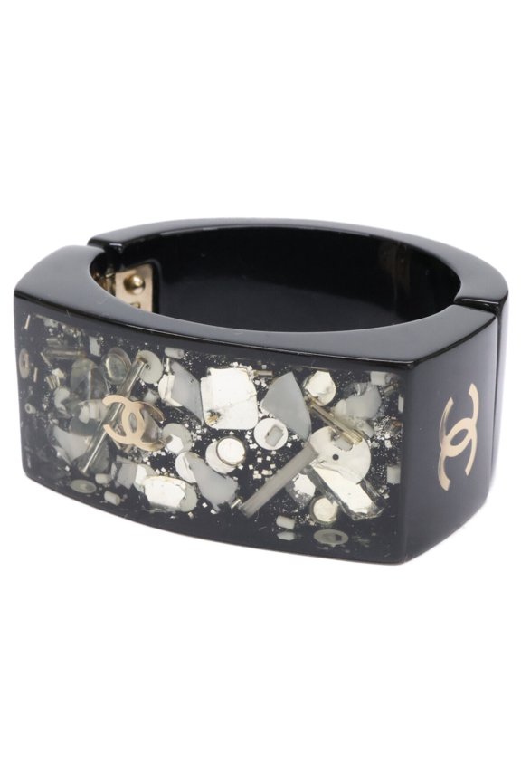 Pre-Owned CHANEL 09C Resin Hinged Coco Mark Bangle Black Women's