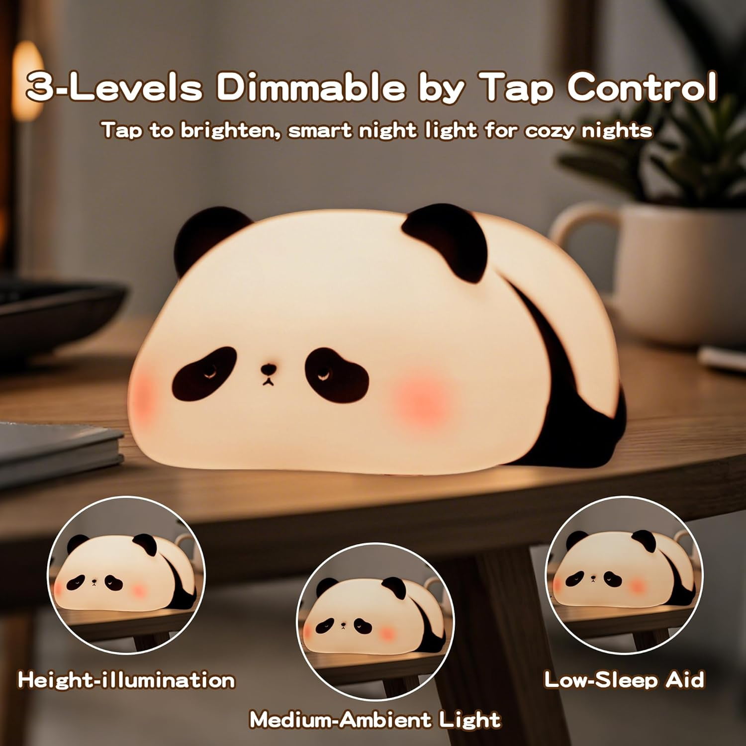 Cute Panda Lamp, LED Panda Night Light for Kids Sleep, Food Grade Silicone Novelty Animal Night Lamps, Dimmable Nursery Squishy Nightlight, Cute Gifts, Office Desk/Baby Boys/Girls Room Decor