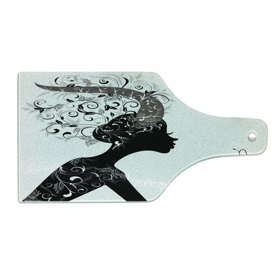 Zodiac Capricorn Cutting Board, Monochromatic Fashion Design Girl Side Silhouette with Horoscope Sign, Decorative Tempered Glass Cutting and Serving Board, in 3 Sizes, by Ambesonne