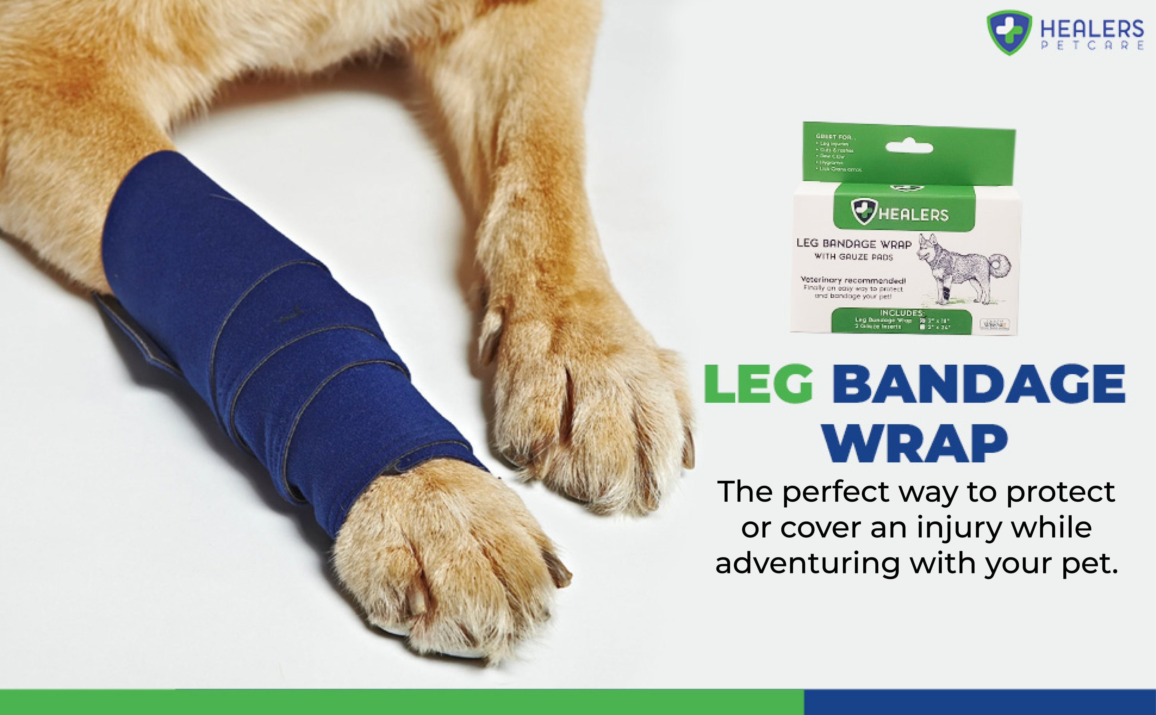 (4 pack) Healers Medical Elastic Wrap Leg Bandage for Dogs, Medium, 24" Long, includes 2 gauze pads