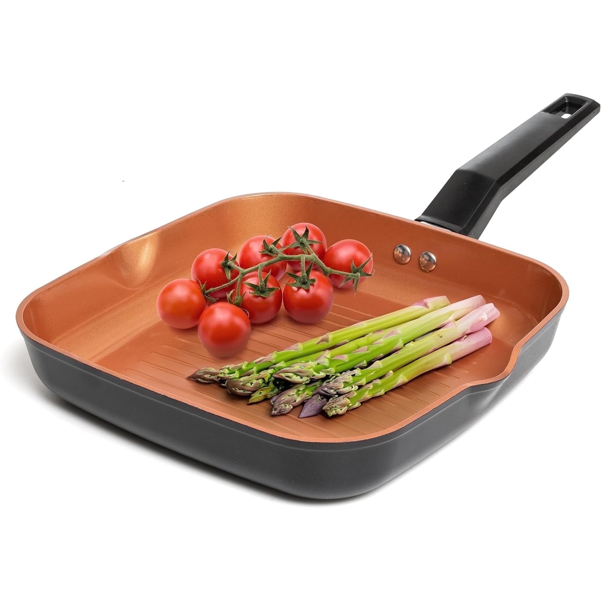Moss & Stone 9.5-Inch Square Copper Nonstick Grill Pan for Indoor Cooking