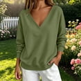 thumbnail image 2 of Horkkom V Neck Sweatshirt Women Pullover Solid Color Oversized Sweatshirts Casual Loose Sweat Shirts L, 2 of 6