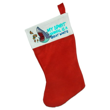 Christmas Spirit Funny Pics My Spirit Animal is a Great White Shark Who'll Eat Anything Funny Christmas Holiday Felt Stocking ()