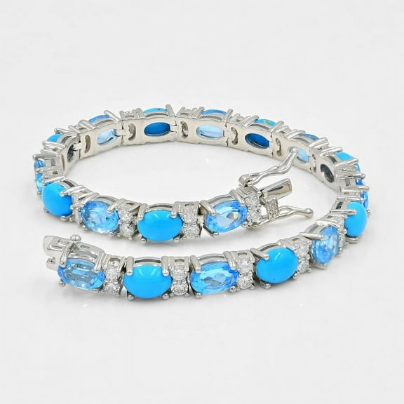 Turquoise & Swiss Blue Topaz tennis Bracelet, 925 Sterling Silver, Tennis Bracelet, December Birthstone, Birthday Gift For Her