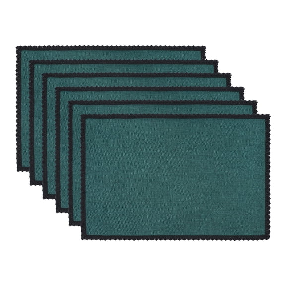 Unique Bargains Farmhouse Placemats 6pcs Cotton and Linen Dark Green 17.7"x11.8"