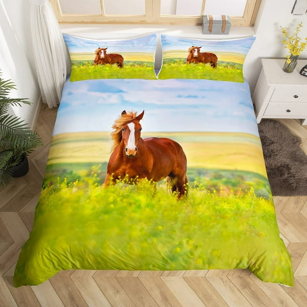 Caballo Funda Nórdica Queen Size Blossom Flores juego de cama Animales Edredón