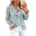 thumbnail image 4 of Only Moment Button Down Shirts for Women Long Sleeve V Neck Plaid Blouse Polyester-Cotton Blend Collared Blouses Business Casual Outfits Light Blue,S, 4 of 5