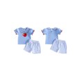 thumbnail image 2 of BemeyourBBs Toddler Baby Girl Back to School Outfit First Day of School Kindergarten Outfits Apple Embroidery Doll Collar Puff Short Sleeve Shirt Tops Stripe Shorts Set 2Pcs Baby Fall Summer Clothes, 2 of 9