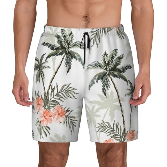 Kdxio Vintage Palm Trees Print Men'S Swim Trunks With Compression Liner 7 Inch Inseam Quick Dry Swim Shorts