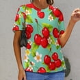 thumbnail image 6 of Female T-Shirt Cherry Blossom Pattern O Neck T-Shirts Short Sleeves Tops Classic Tees, 6 of 6