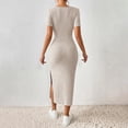 thumbnail image 4 of FRSASU Women's Dress Summer Bodycon Casual Short Sleeve Square Neck Side Slit Knit Beach Long Dresses Khaki, 4 of 9
