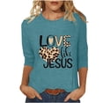 thumbnail image 2 of HOMBOM 3/4 Sleeve Womens Dressy Easter Tops Blue Casual Tops Crew Neck LOVE LIKE JESUS Cute Tops For Women M, 2 of 5