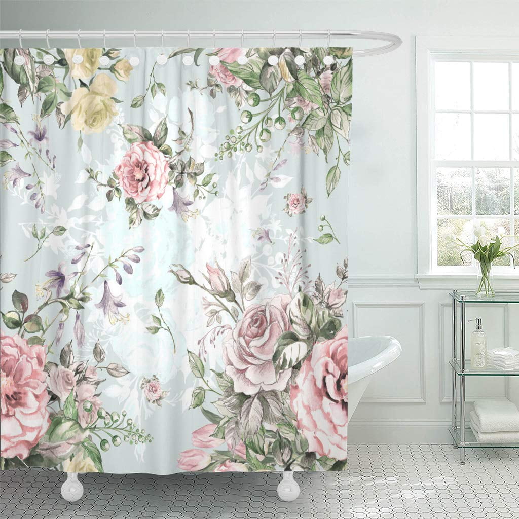 Floral Shower Curtains / PKNMT Blue Flower Watercolor Peonies Lilac ...