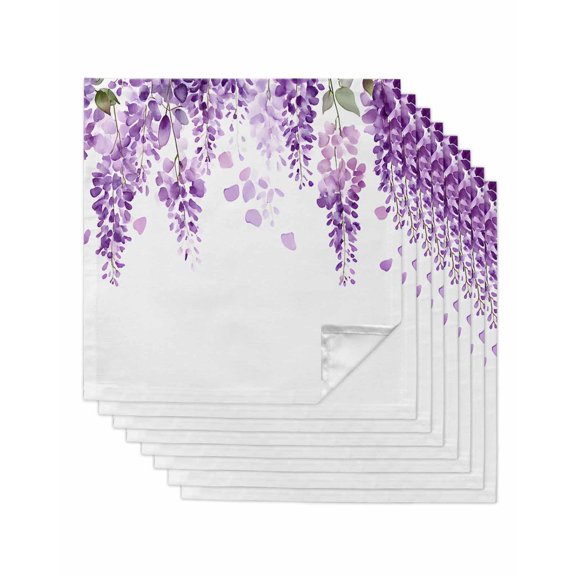 nqOlkjepod Wisteria Flowers Cloth Napkins Set of 8 Reusable Dinner Napkins, Purple Floral Warercolor Summer Cocktail Napkin Washable Table Napkins for Wedding/Holiday Party/Baby Shower 20"x20"