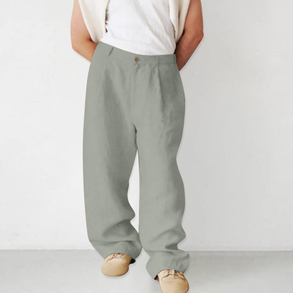 Yaoyar Men's Travel Ready Pants Linen-Like Wrinkle-Resistant Fabric Straight Leg with Zippered Security Pockets Casual Trousers,XXXL,Gray