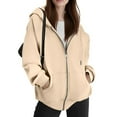 thumbnail image 4 of Inglocry Zip Up Hoodies for Women Drawstring Soft Jackets Casual Winter Sweatshirts with Pocket Beige XL, 4 of 5