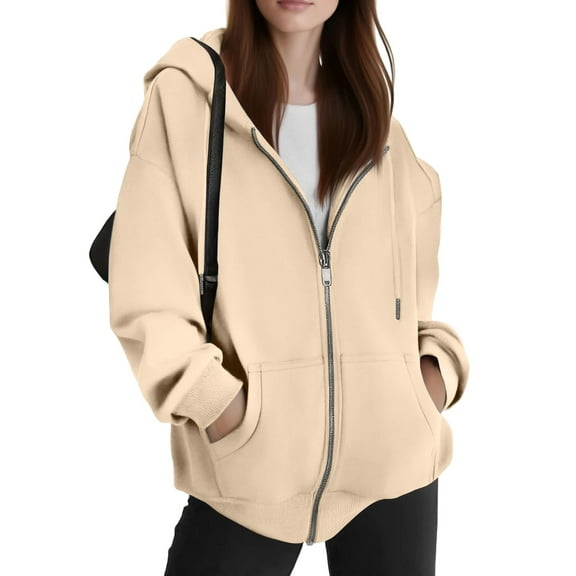 Lumtrix Womens Zip Up Hoodies 2025 Oversized Hoodie for Women Trendy Hooded Sweatshirts Fall Winter Zipper Y2k Jackets Beige L