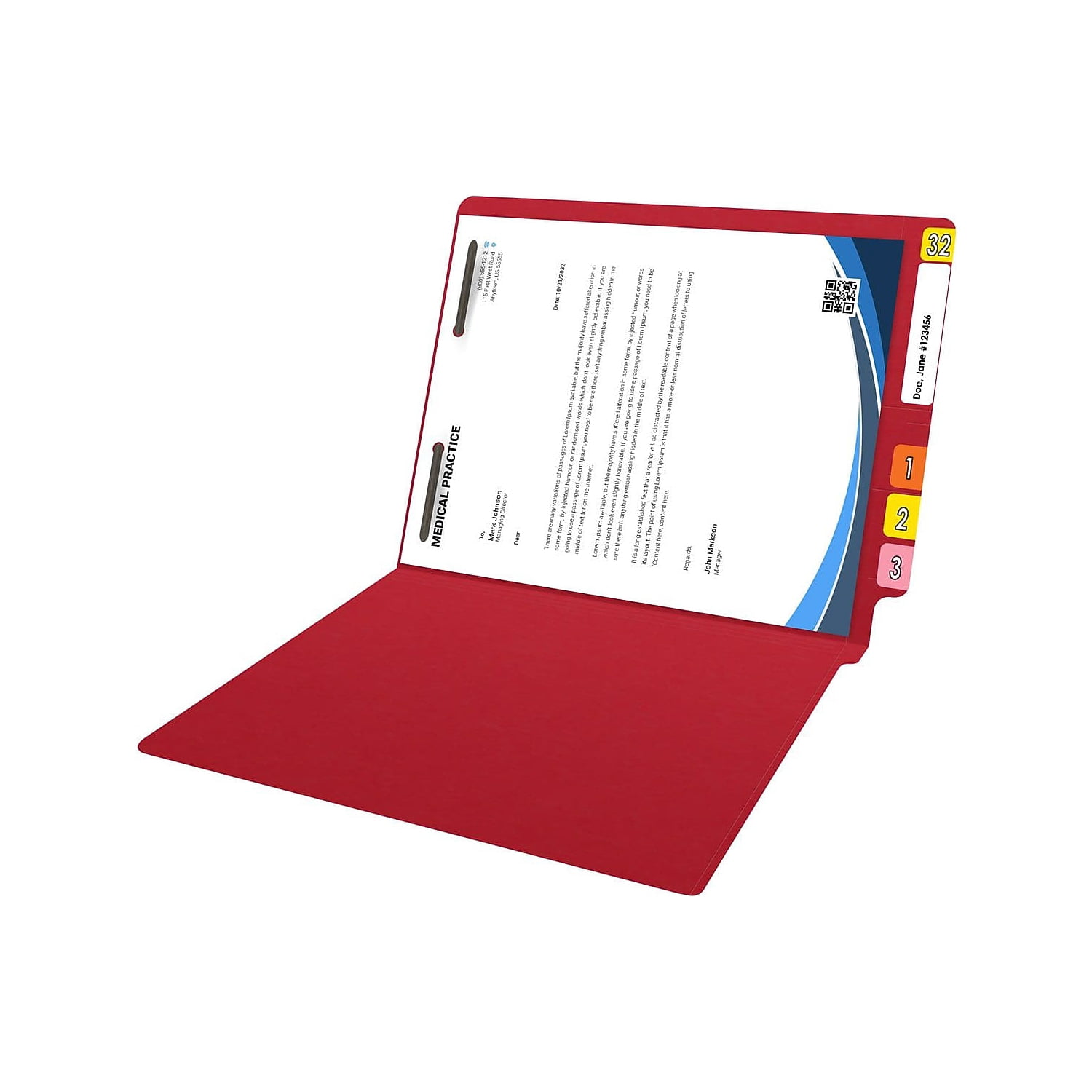 Medical Arts Press Reinforced End Tab File Folder Straight Cut Letter-Size Red 50/Box (S-01601-RED)