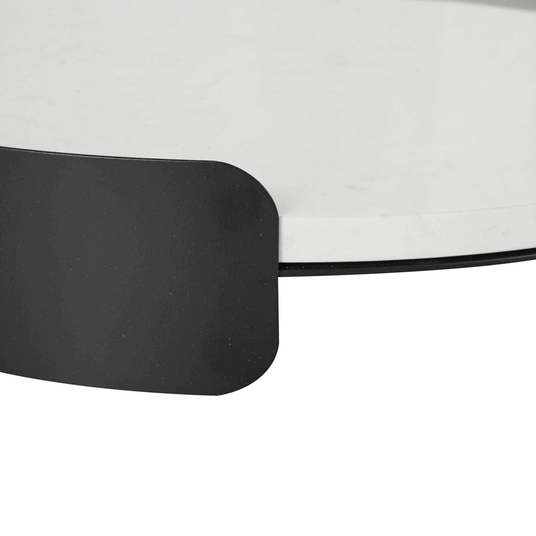 DecMode 16" x 16" White Marble Round Tray with Black Metal Frame, 1-Piece