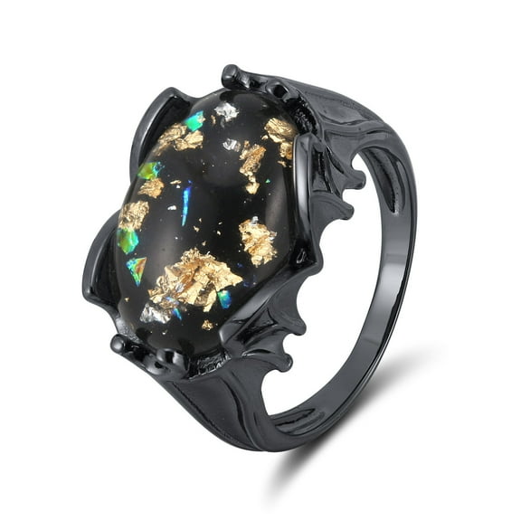Gothic Dragon Eye Ring for Women Black Bat Wing Setting Oval Opal by Ginger Lyne Collection