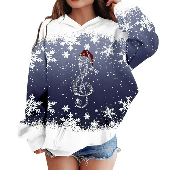 Kiijoy Girls Christmas Hooded Sweatshirt Snowflake Graphic Hoodie Xmas Pullover Sweater