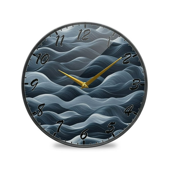 Round Clock Wall Clock Decorative Clock 9.5" Sizes Clock Navy Blue Waves