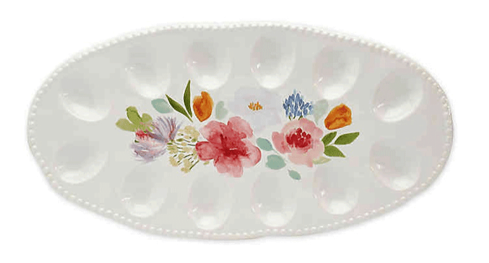 White Ceramic Deviled Egg Platter Plate Dish from Target Holds 16 Eggs 