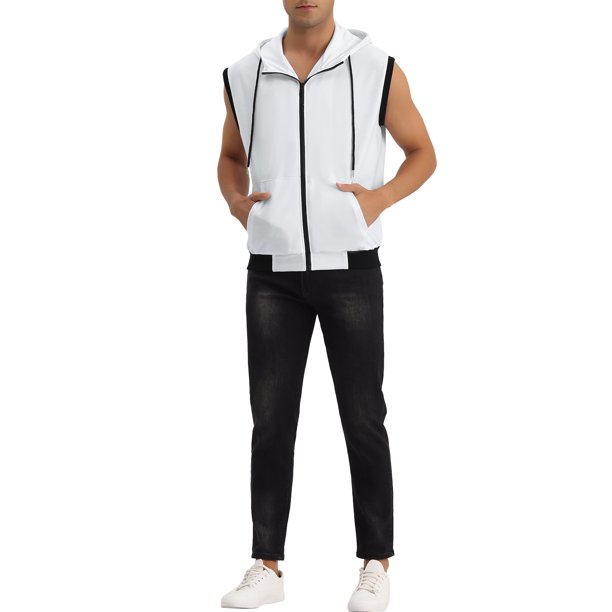 INSPIRE CHIC Men's Vest Hoodie Zip Up Sleeveless Drawstring Hooded
