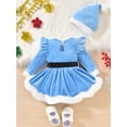 thumbnail image 3 of ENFLASH Infant Baby Girl Christmas Outfit Santa Romper Dress Long Sleeve Furry Trim Velvet Xmas Princess Dresses Hat Set Clothes, 3 of 9